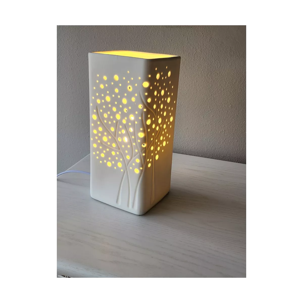 Lampe Porcelaine Carrée Arbre H.27cm