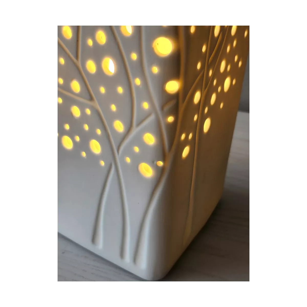 Lampe Porcelaine Carrée Arbre H.27cm