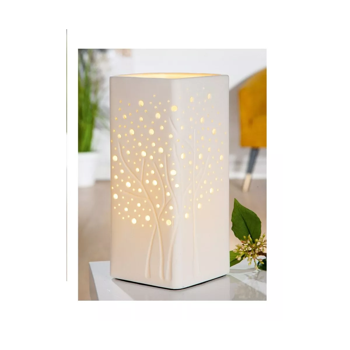 Lampe Porcelaine Carrée Arbre H.27cm