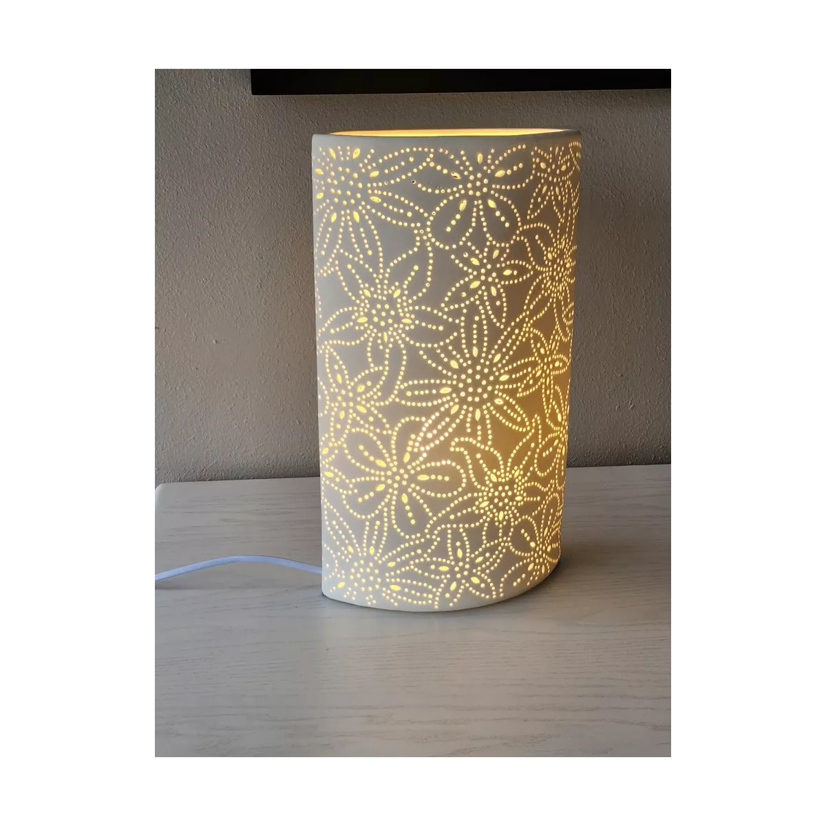 Lampe Porcelaine Fleur H.35