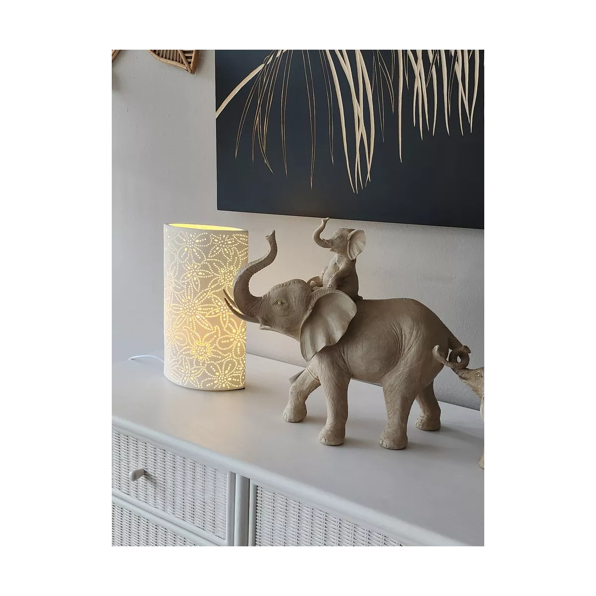 Lampe Porcelaine Fleur H.35