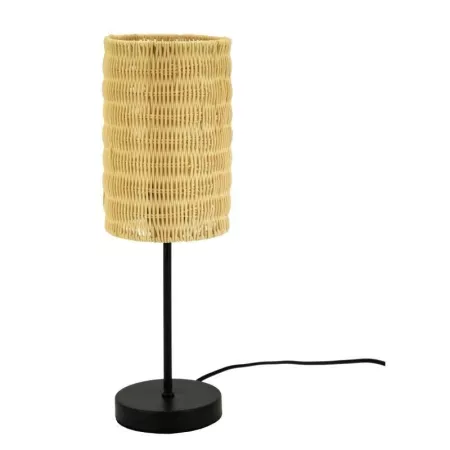 Lampe en rotin et pied en métal noir H.40 cm