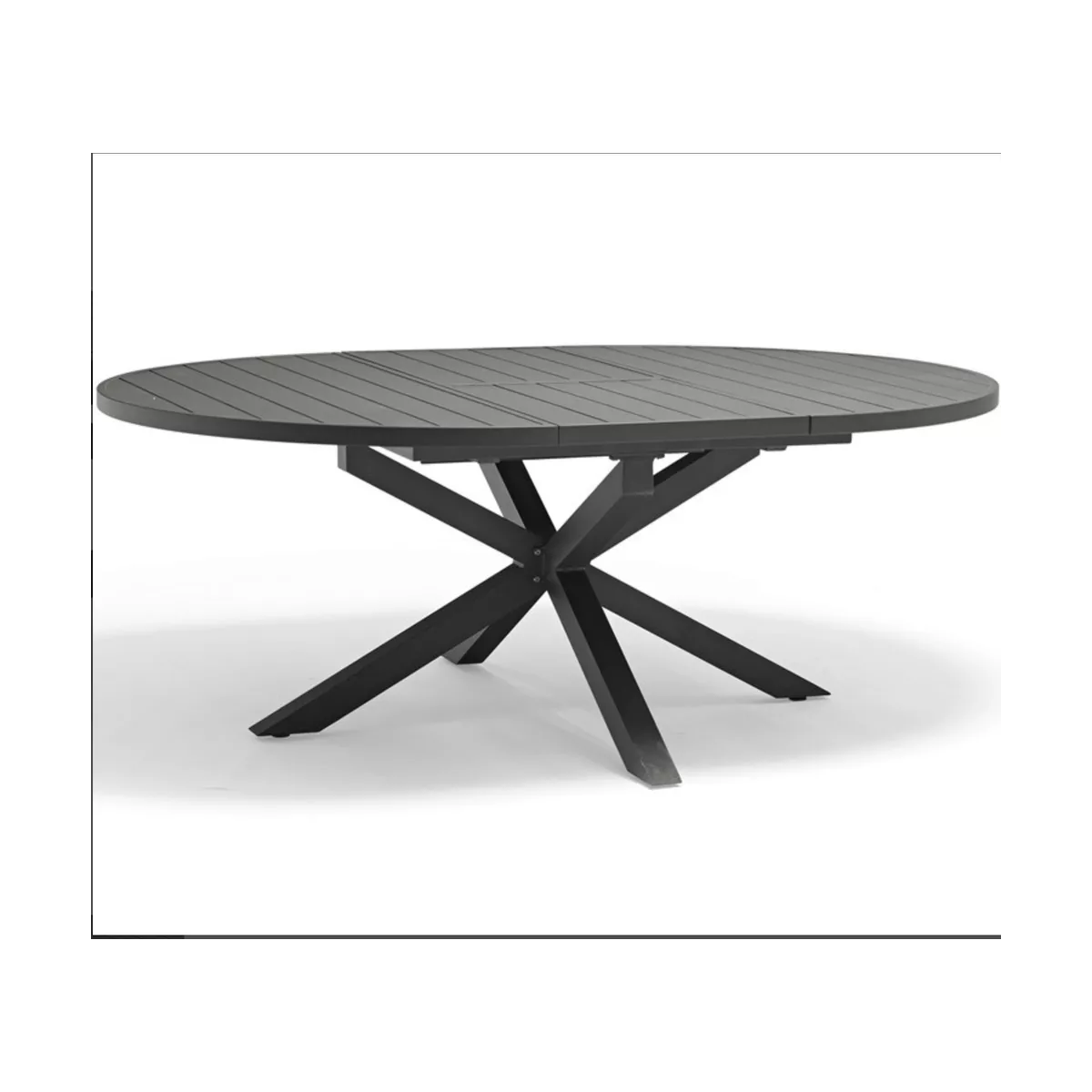 Table Porto Ronde 145 en Aluminium Anthracite avec allonge