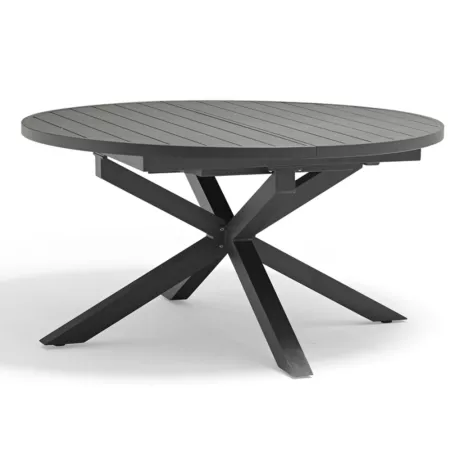 Table Porto Ronde 145 en Aluminium Anthracite avec allonge