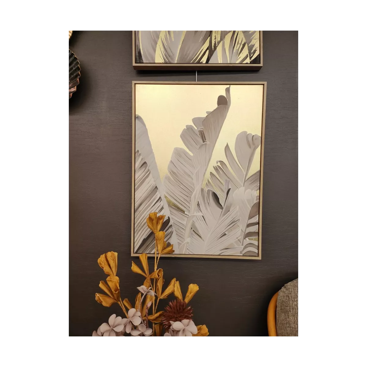 Tableau Feuillage gris et doré 60x80