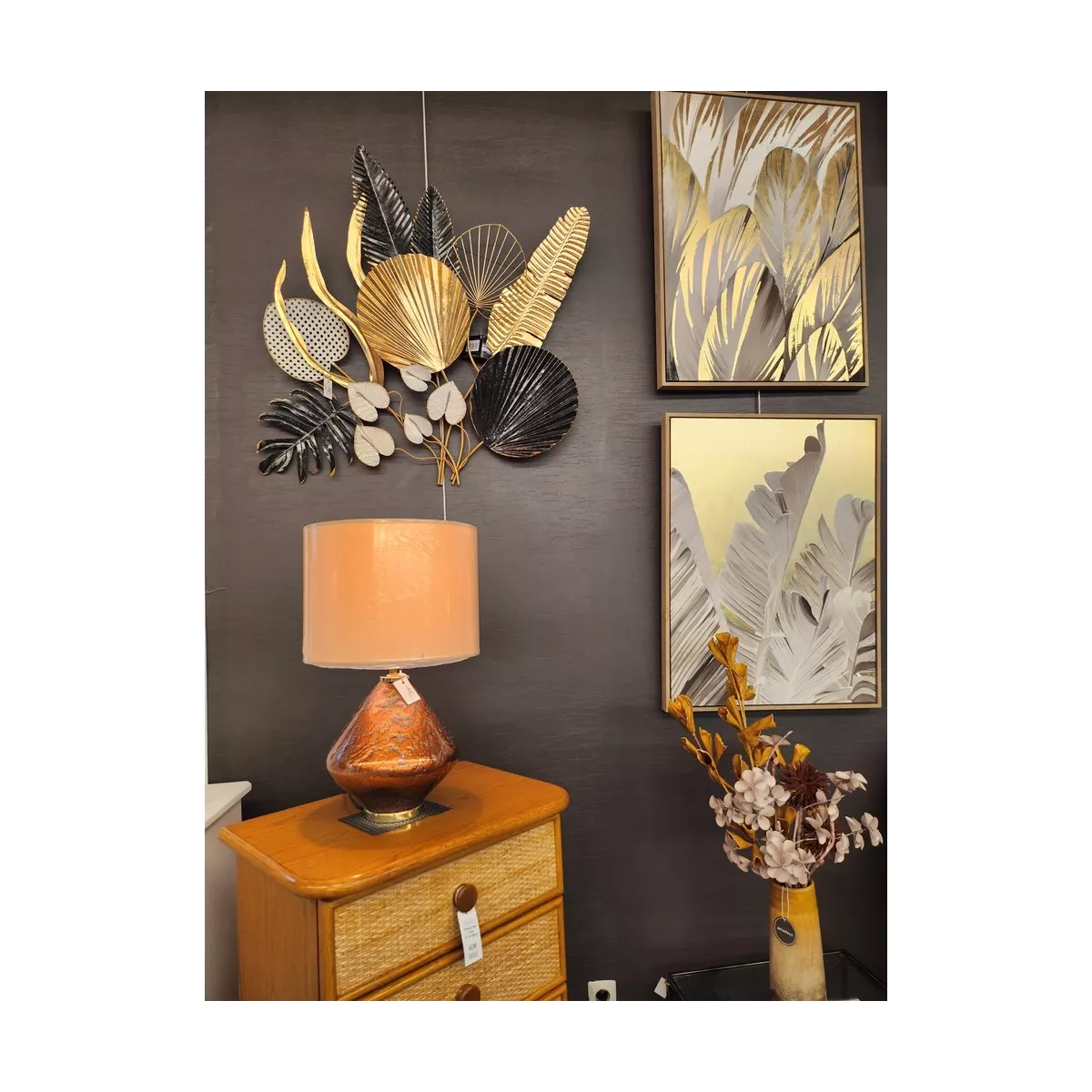 Tableau Fougères gris et doré 60x80