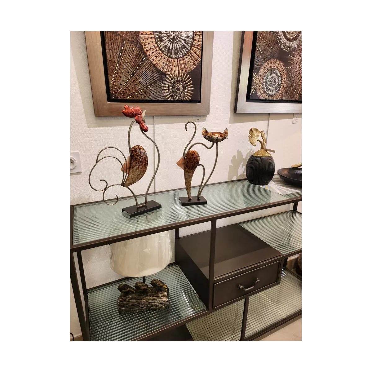 Deco Coq Métal Cuivré H.40cm