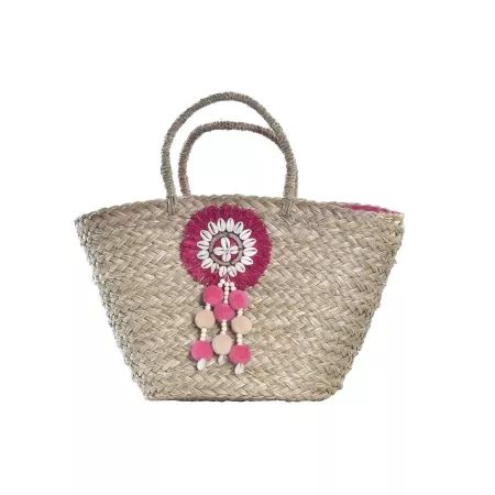 Sac en jonc Bohème Rose