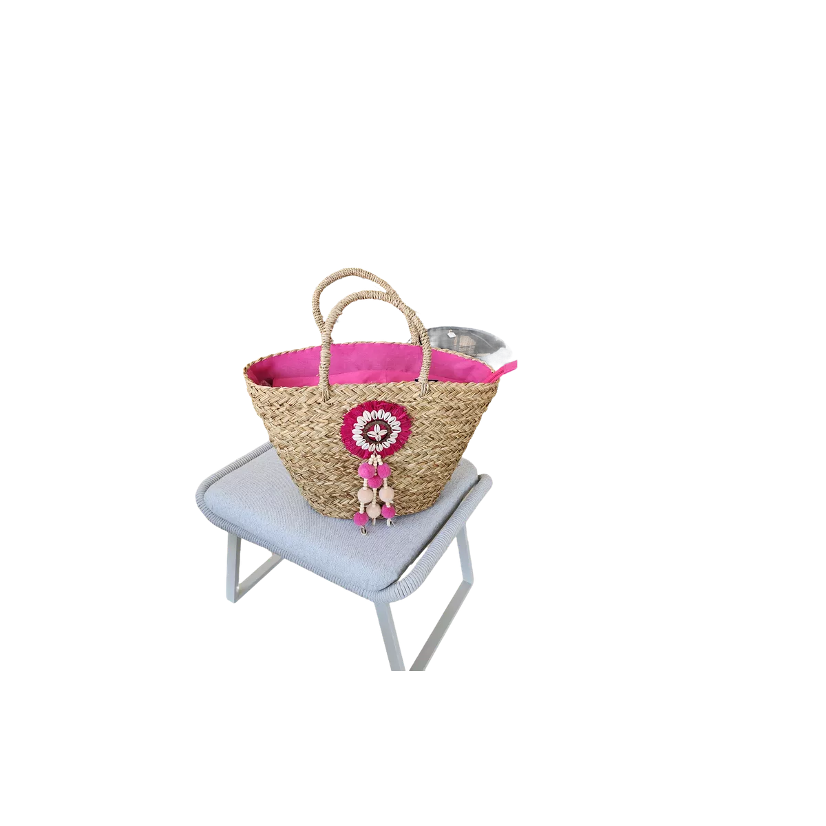 Sac en jonc Bohème Rose