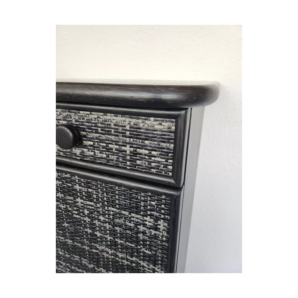 Meuble Téléphone en Rotin  47x34 : 1 Porte et 1 Tiroir Noir