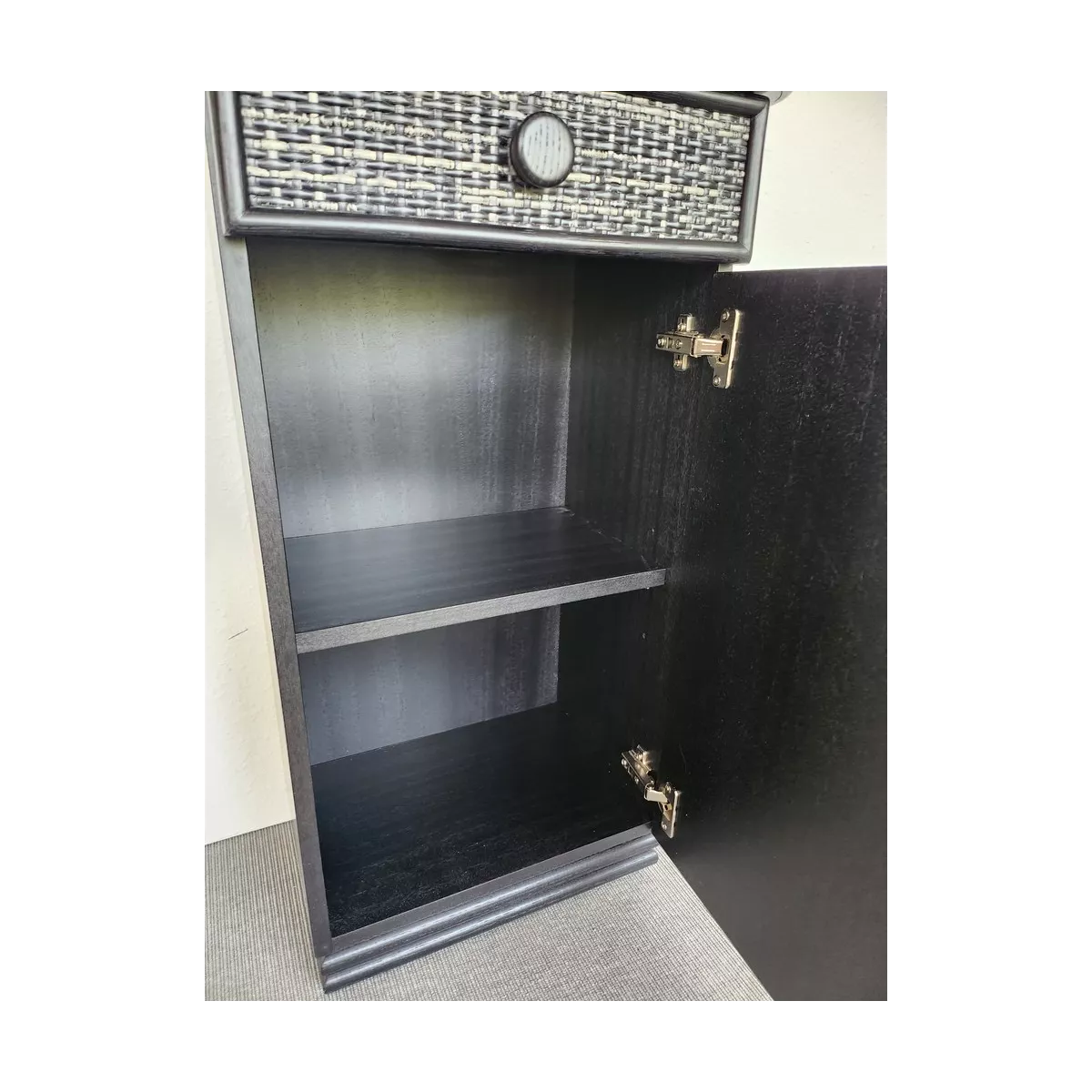Meuble Téléphone en Rotin  47x34 : 1 Porte et 1 Tiroir Noir
