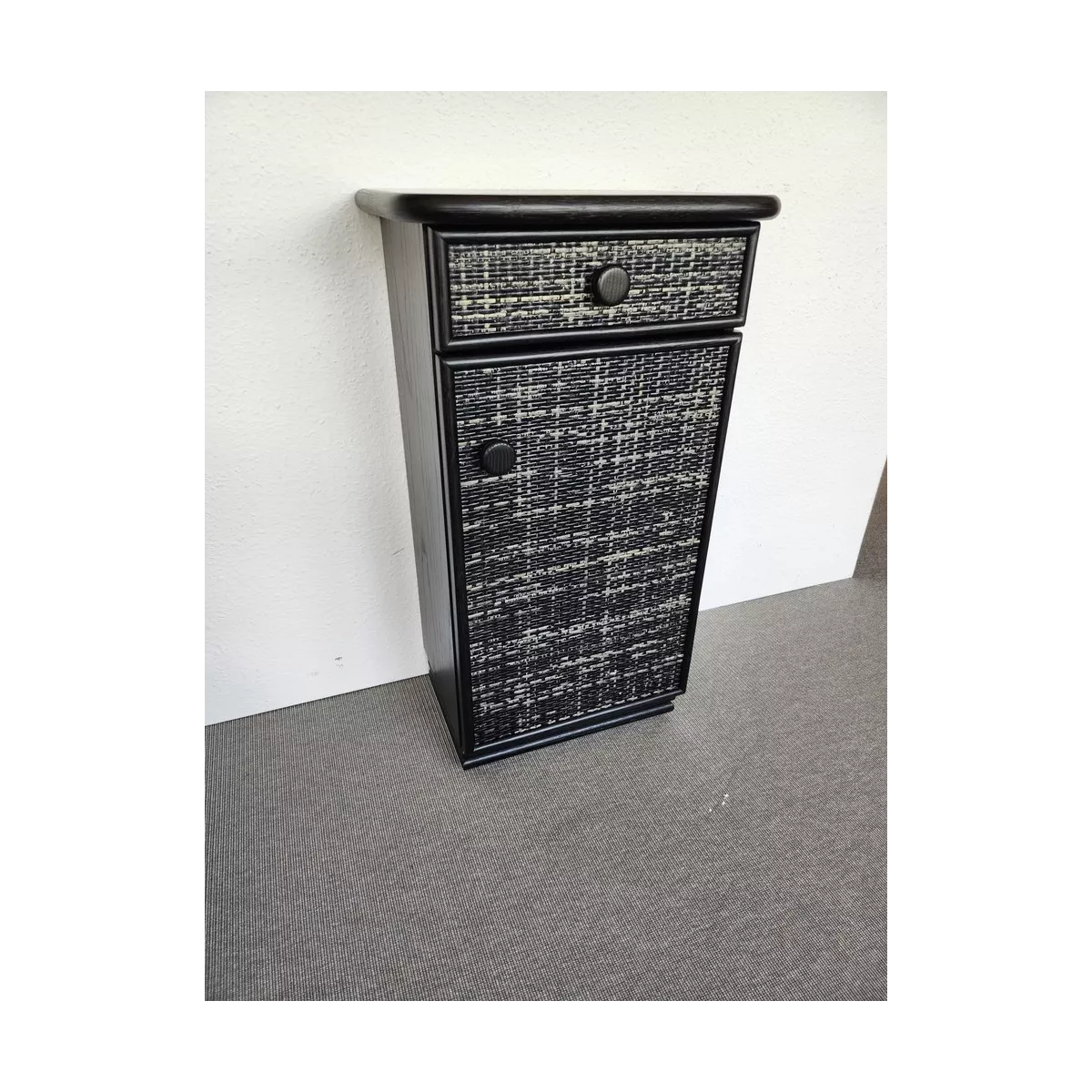 Meuble Téléphone en Rotin  47x34 : 1 Porte et 1 Tiroir Noir