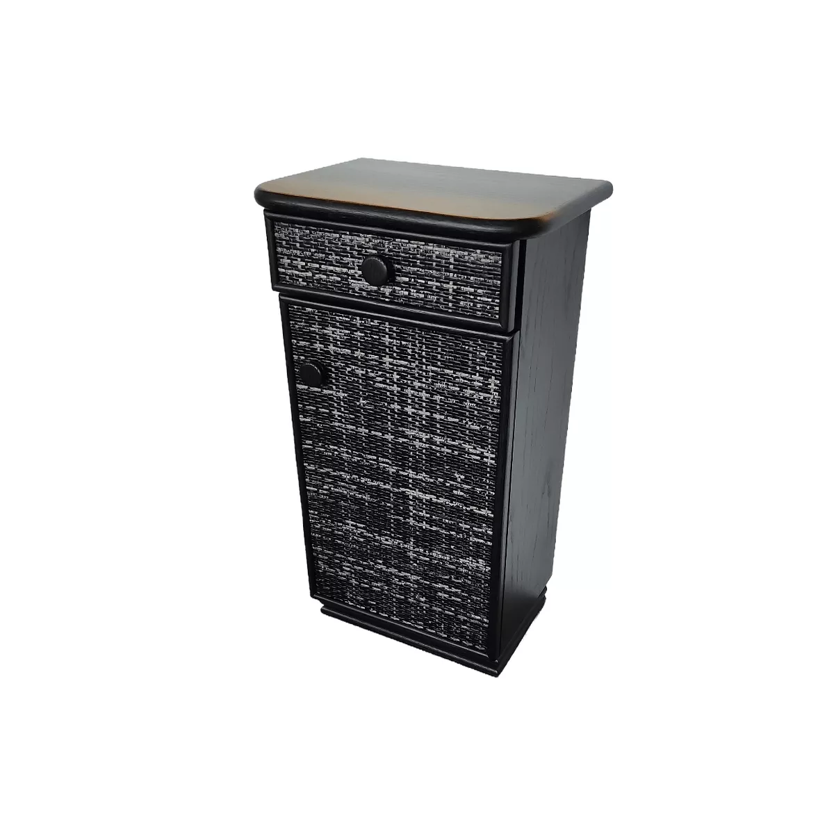 Meuble Téléphone en Rotin  47x34 : 1 Porte et 1 Tiroir Noir