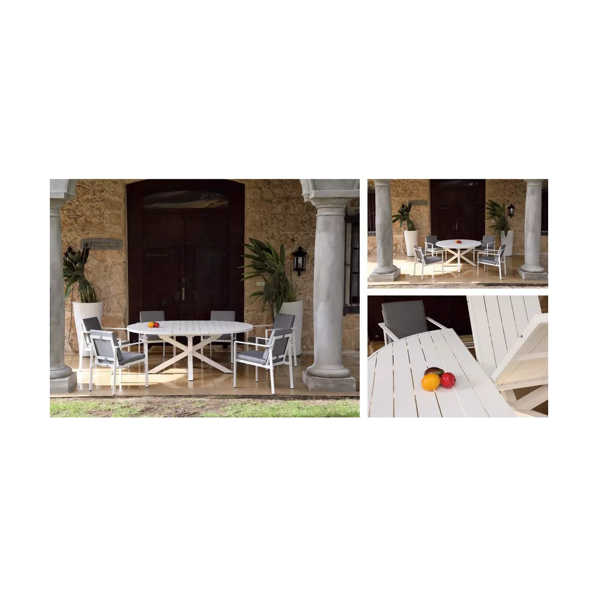Table Nerja 145 en Aluminium blanc avec allonge