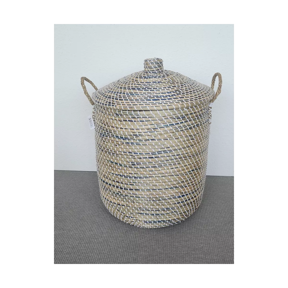 Panière Jade à linge en Jonc bleu 46x67