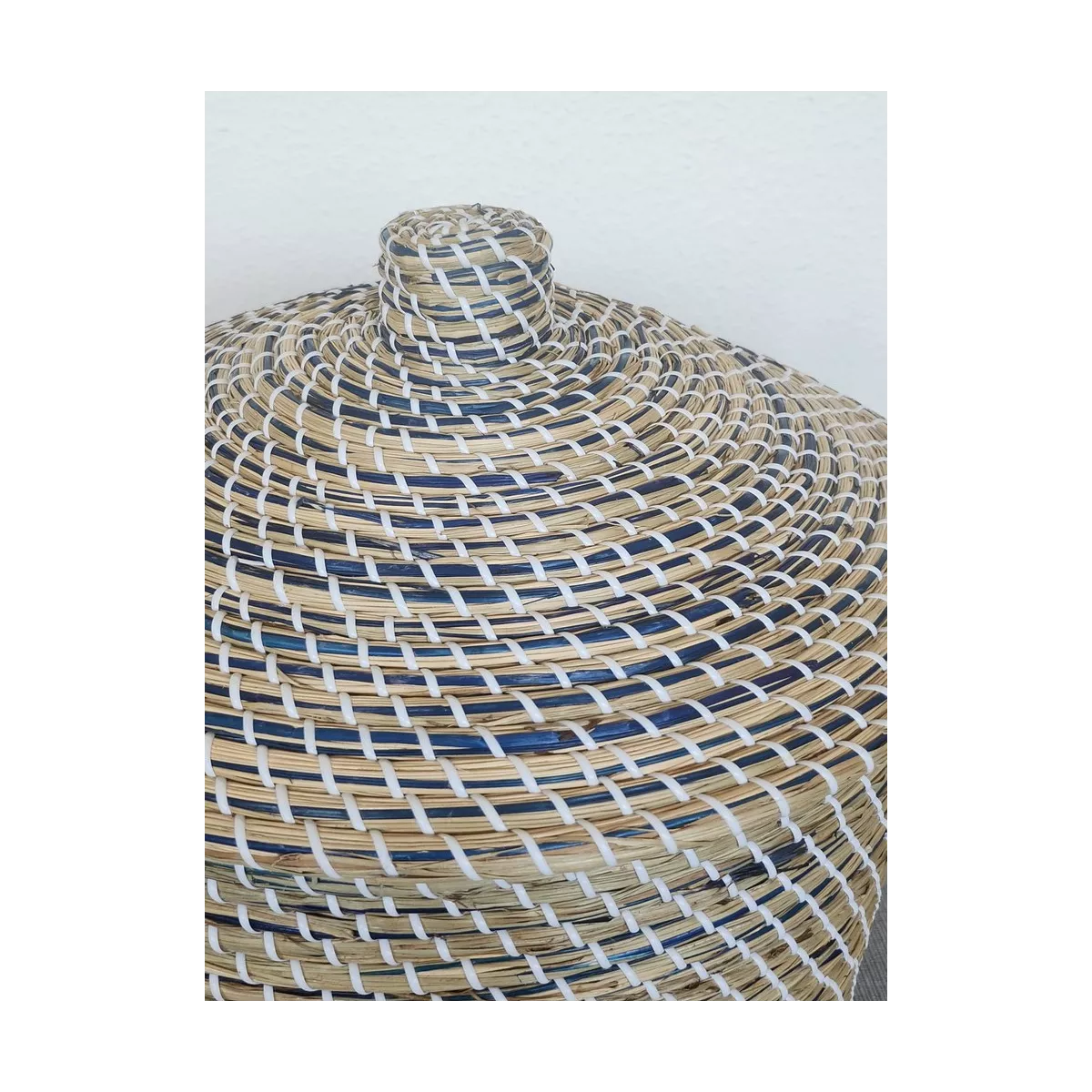 Panière Jade à linge en Jonc bleu 46x67