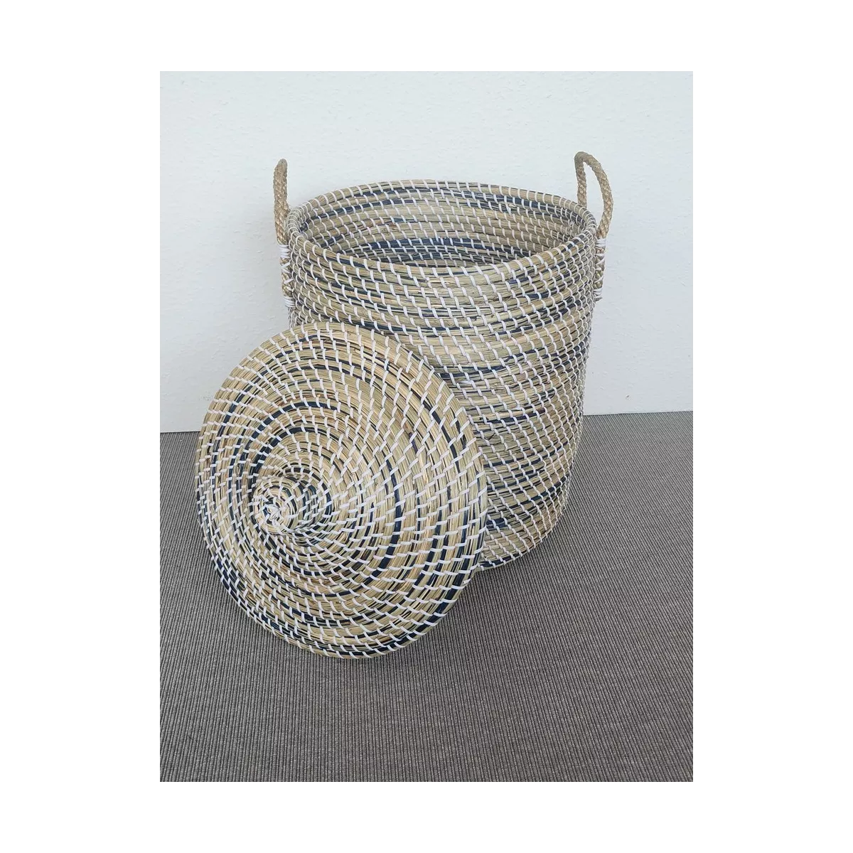 Panière Jade à linge en Jonc bleu 42x57