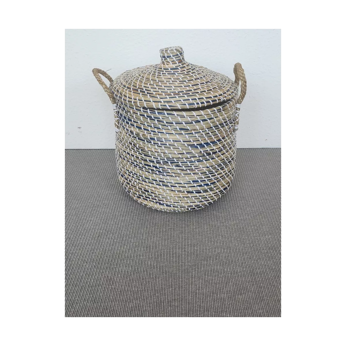 Panière Jade à linge en Jonc bleu 32x43