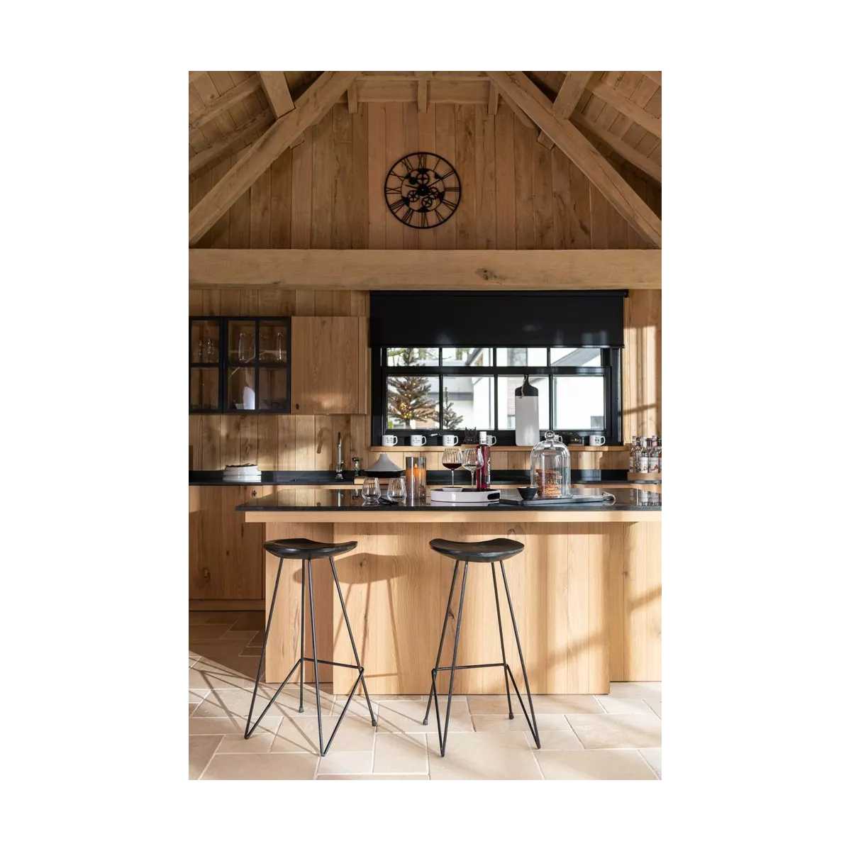 Tabouret de bar  Teck Noir et Métal
