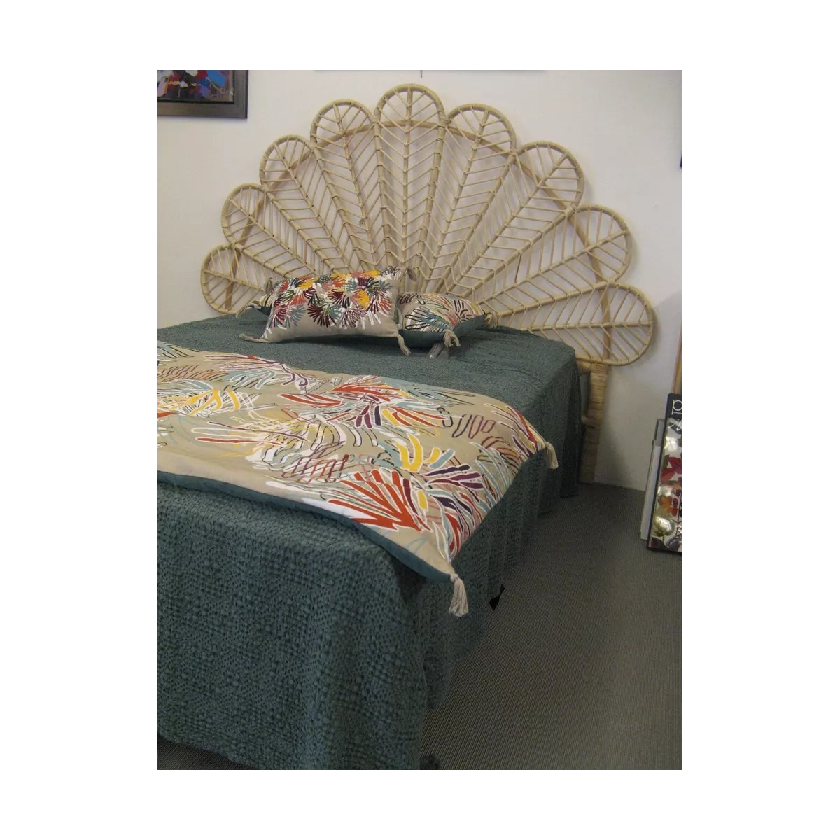 Tête de Lit Vintage Fleur en Rotin 90 cm