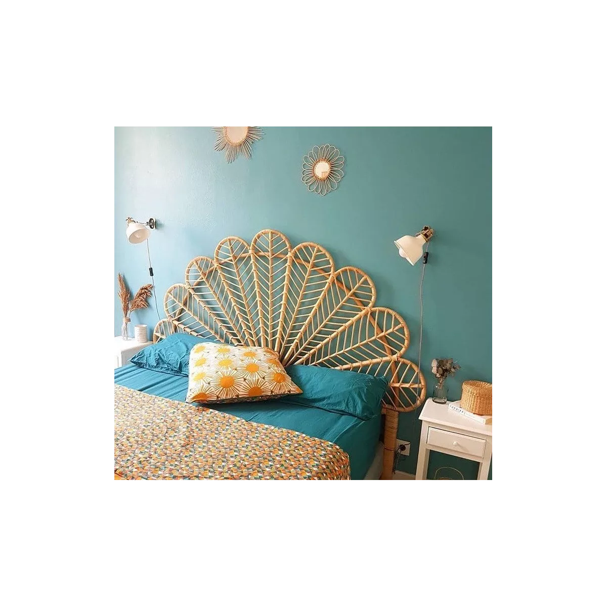 Tête de Lit Vintage Fleur en Rotin 140cm