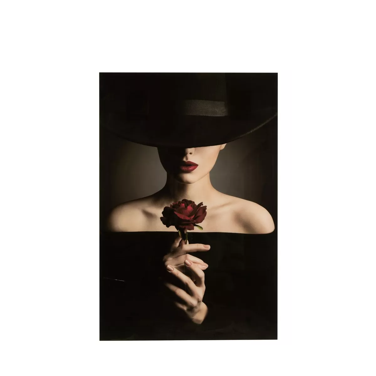 Tableau Verre Femme avec Rose 100x150