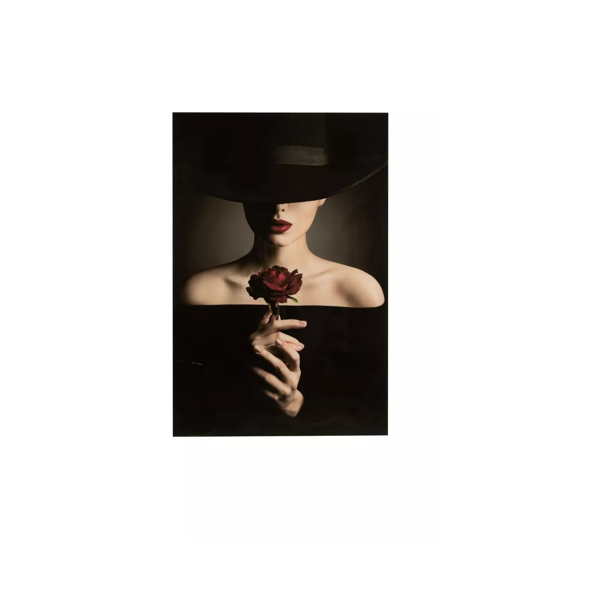 Tableau Verre Femme avec Rose 100x150