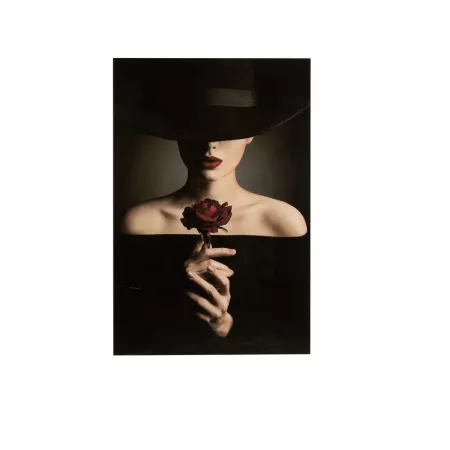 Tableau Verre Femme avec Rose 100x150