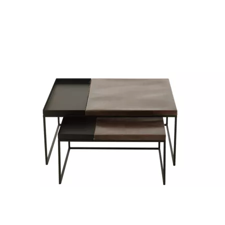 Série de 2 Tables basses Gigognes Carrées Métal Bicolore