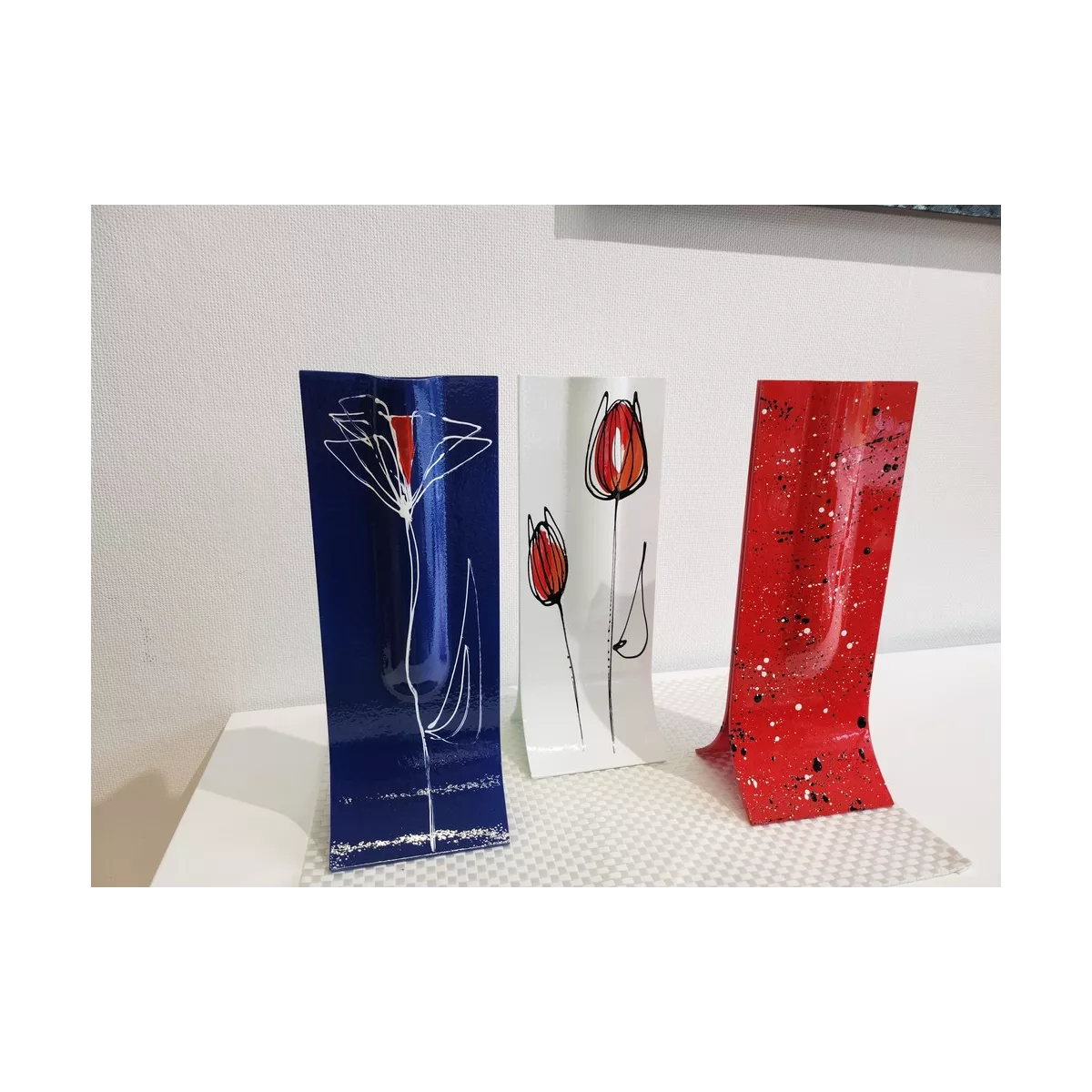 Vase Verre  Design Rouge H.36