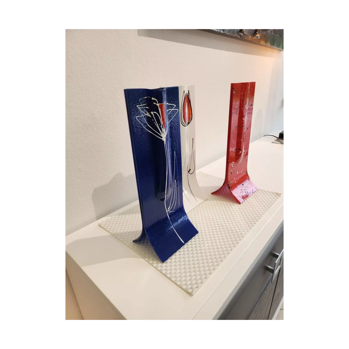 Vase Verre  Design Bleu H.36