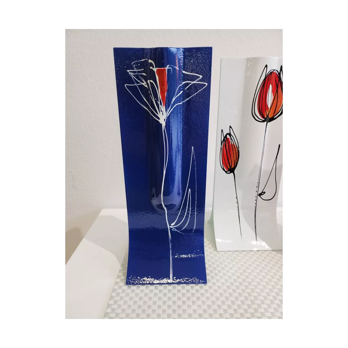 Vase Verre  Design Bleu H.36