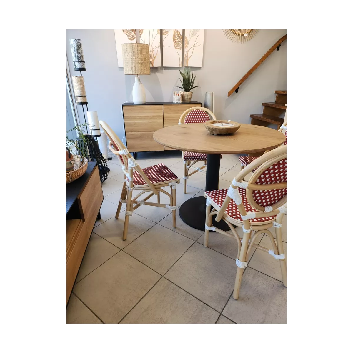 Chaise Bistrot Rotin Rouge et Blanc