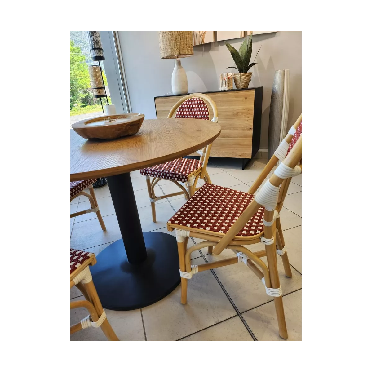 Chaise Bistrot Rotin Rouge et Blanc