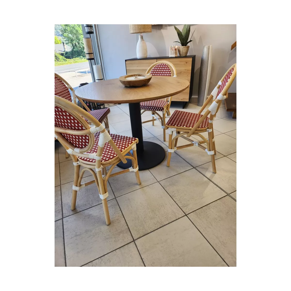 Chaise Bistrot Rotin Rouge et Blanc