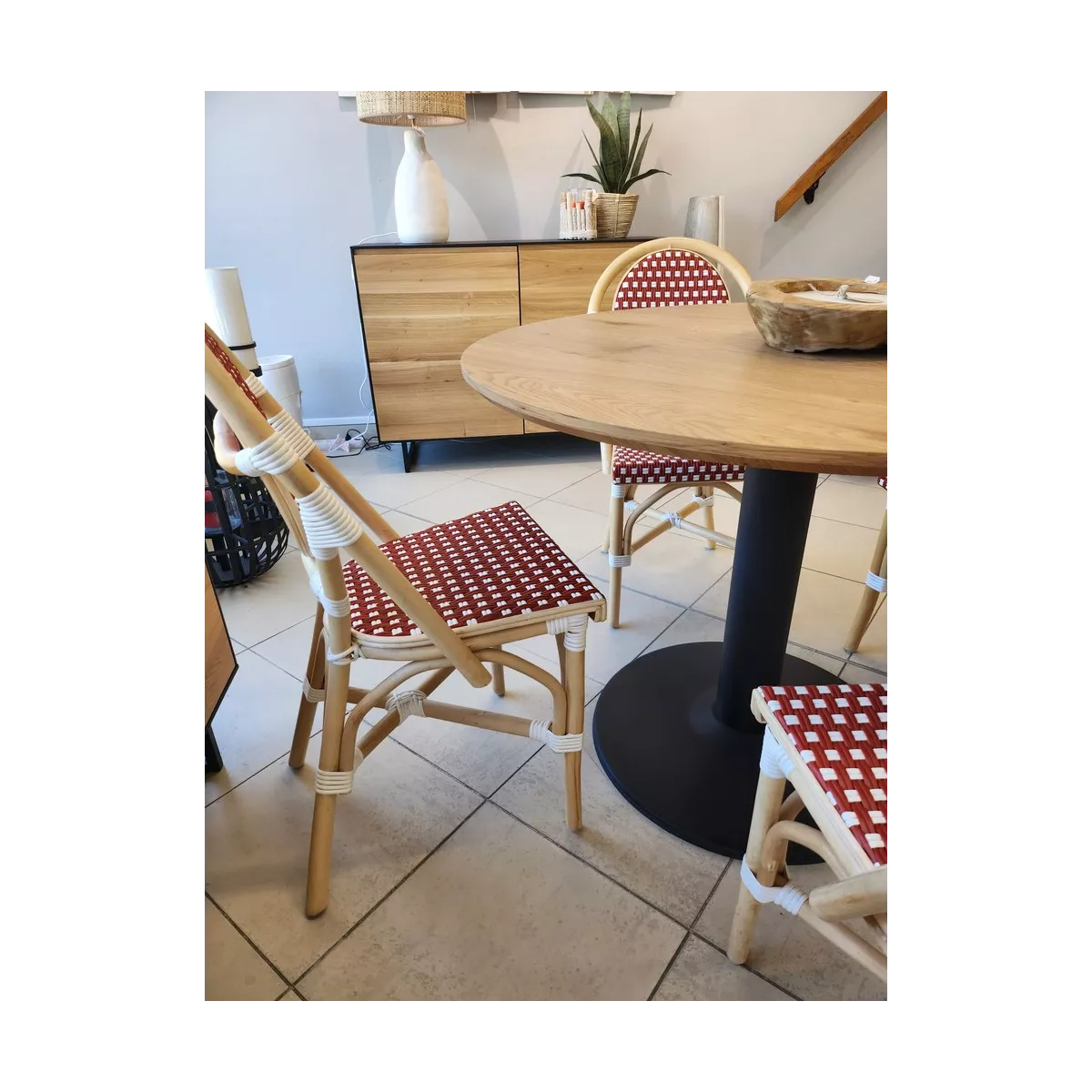 Chaise Bistrot Rotin Rouge et Blanc