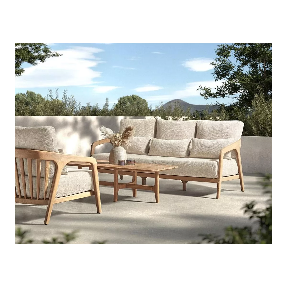 Salon Lisa Teck Naturel canape 3 Places + 2 Fauteuils