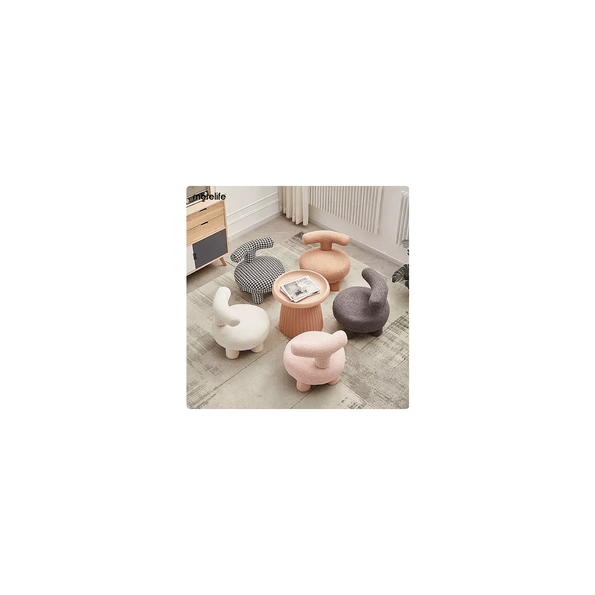 Pouf Blanc rond avec dossier Bouclette