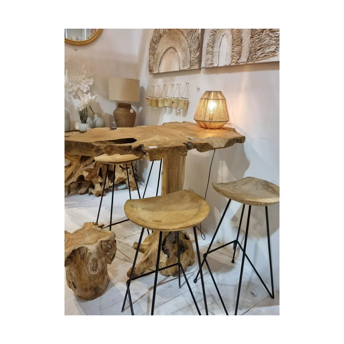Tabouret de bar  Teck Naturel et Métal