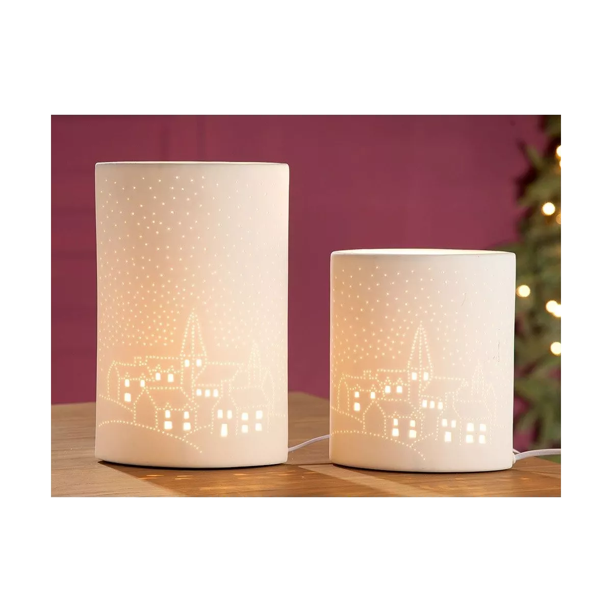 Lampe Porcelaine Village H.20