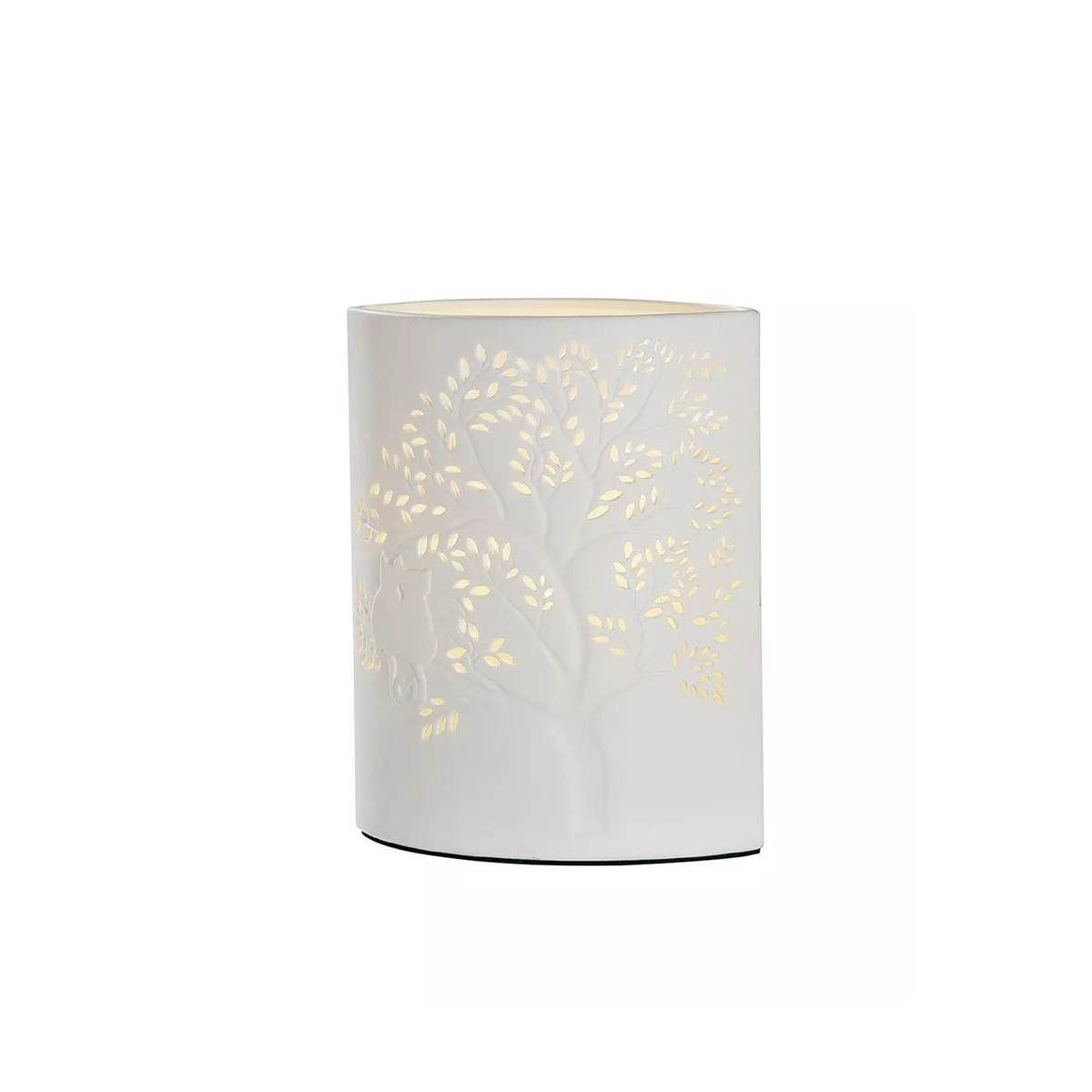 Lampe Porcelaine Arbre avec Chat Blanc