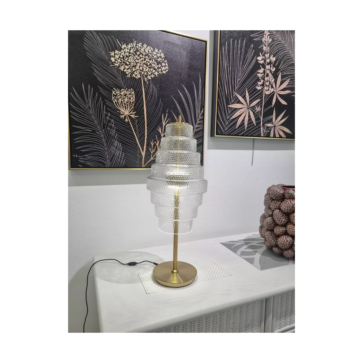 Lampe Led Laiton et Verre h58