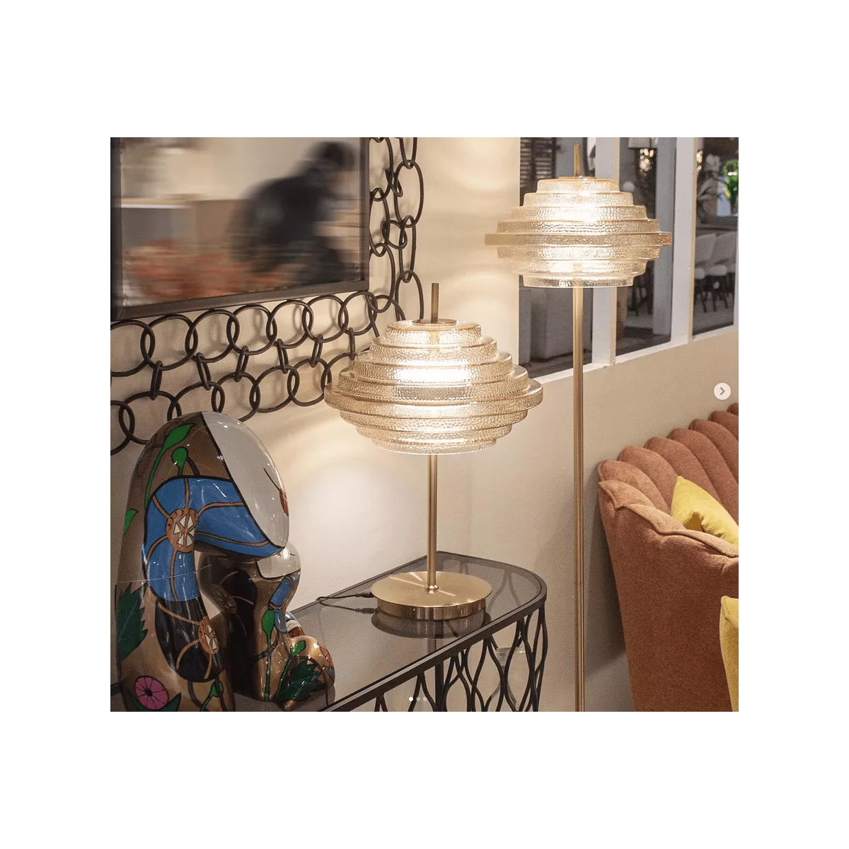 Lampe Led Laiton et Verre h54