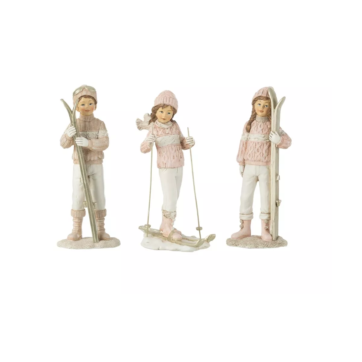 Ensemble 3 Figurines Filles et Garçon au ski Rose
