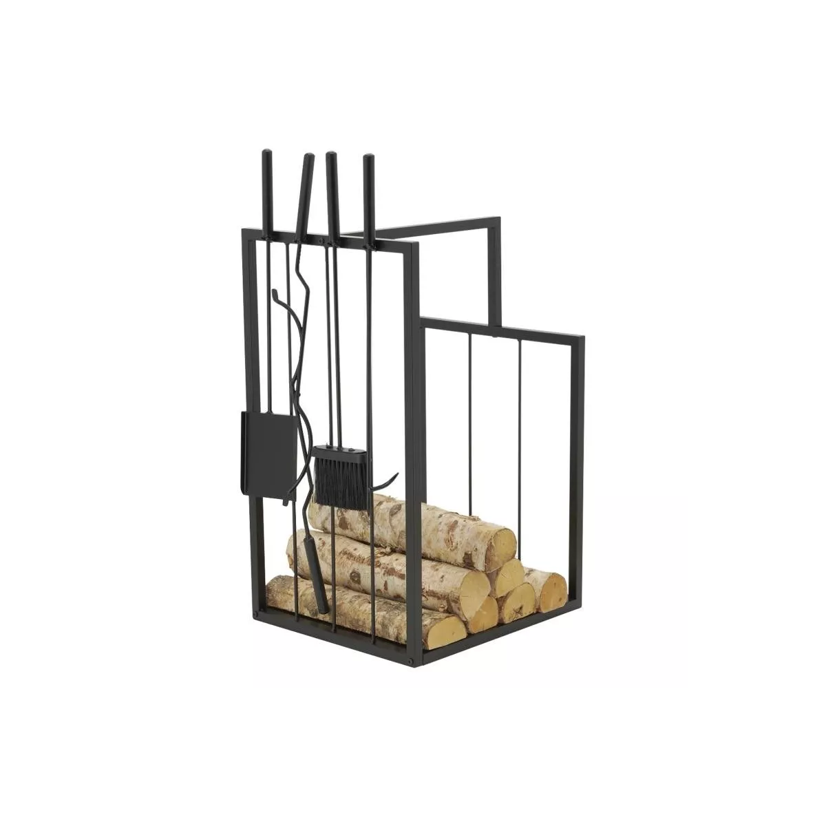 Porte Buches en métal noir + 4 accessoires