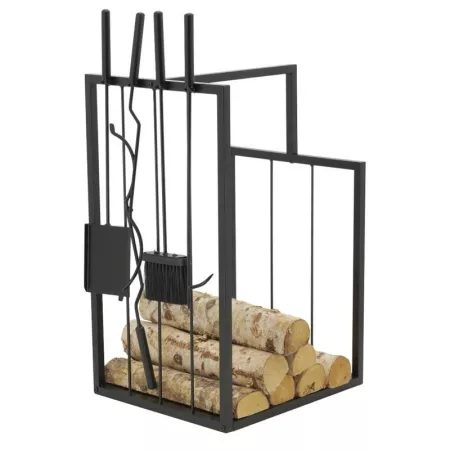 Porte Buches en métal noir + 4 accessoires