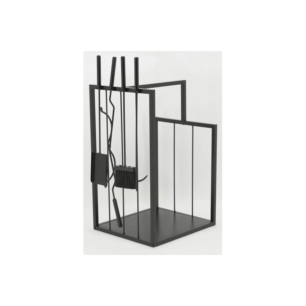 Porte Buches en métal noir + 4 accessoires