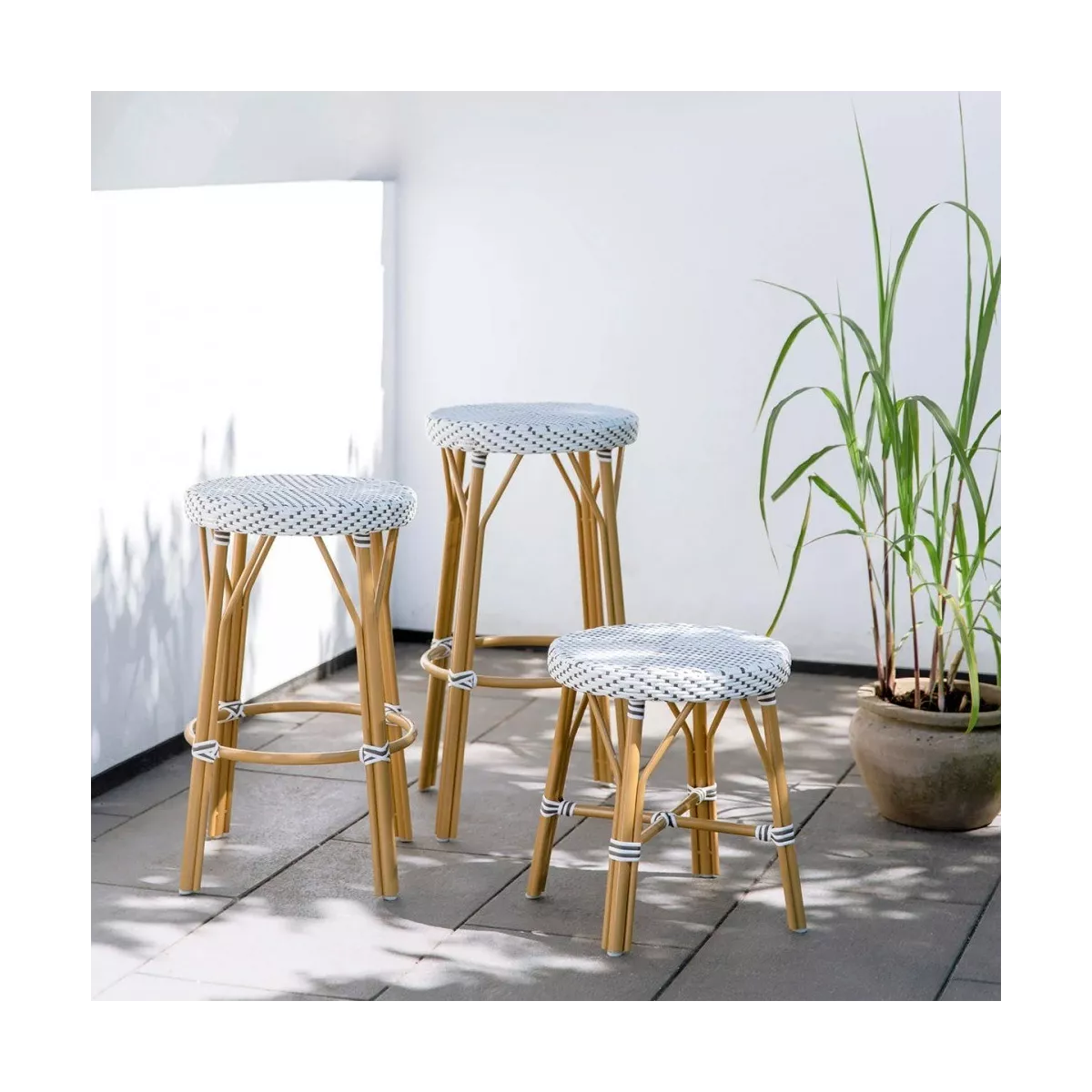 Tabouret de bar Rotin Isabelle Blanc