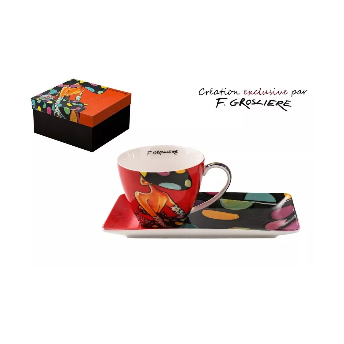 Coffret 1 Tasse avec tartineur Femme Pois