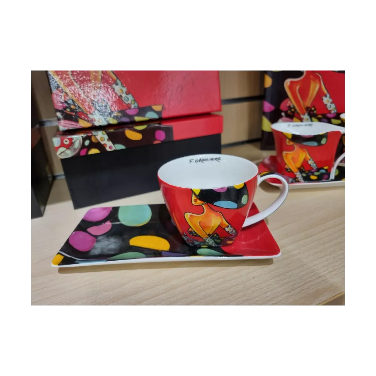 Coffret 1 Tasse avec tartineur Femme Pois